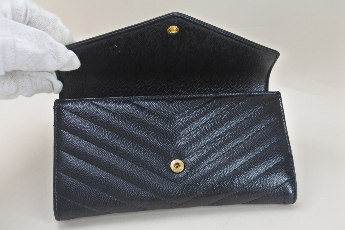 SAINT サンローラン 長財布 YSL ブラックレザー ジャンク品 質屋かん