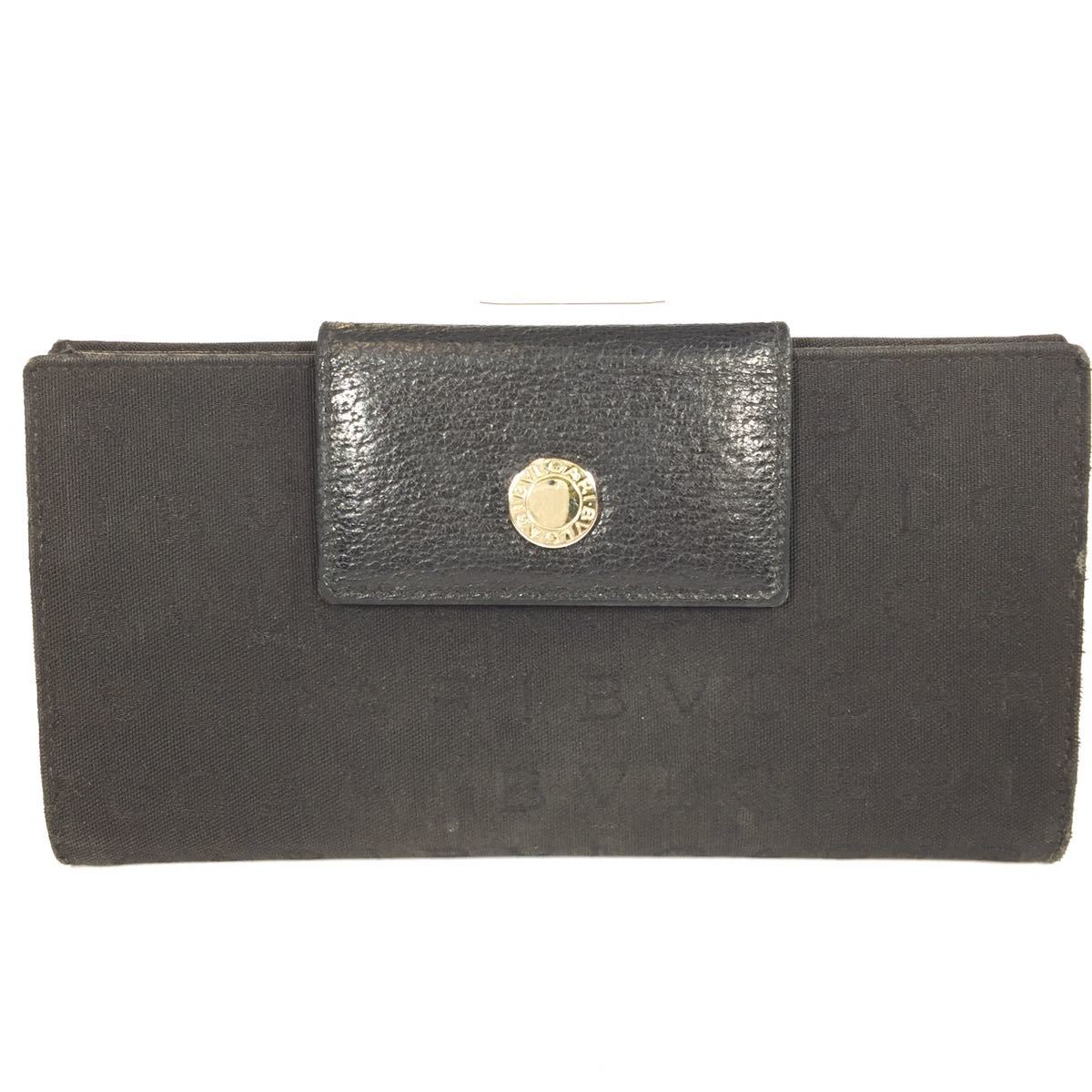 ブルガリ】本物 BVLGARI 長財布 黒色系 ロゴマニア 小銭入れ有 折り
