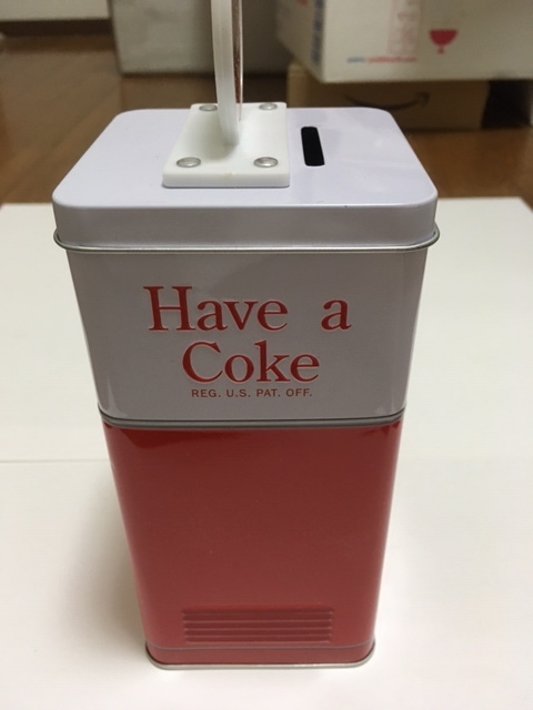 新品・未使用　コカ・コーラのビンテージ風自動販売機風　ブリキ製貯金箱_2