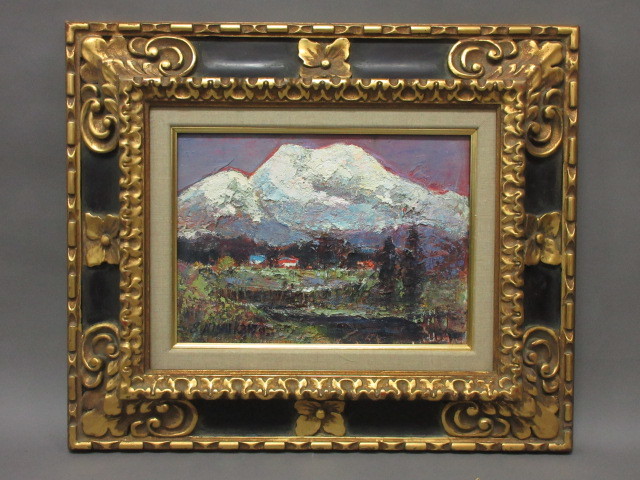 西川信一 「早春 浅間山」油彩画 4号 真作保証 師田崎広助 優品 【公式