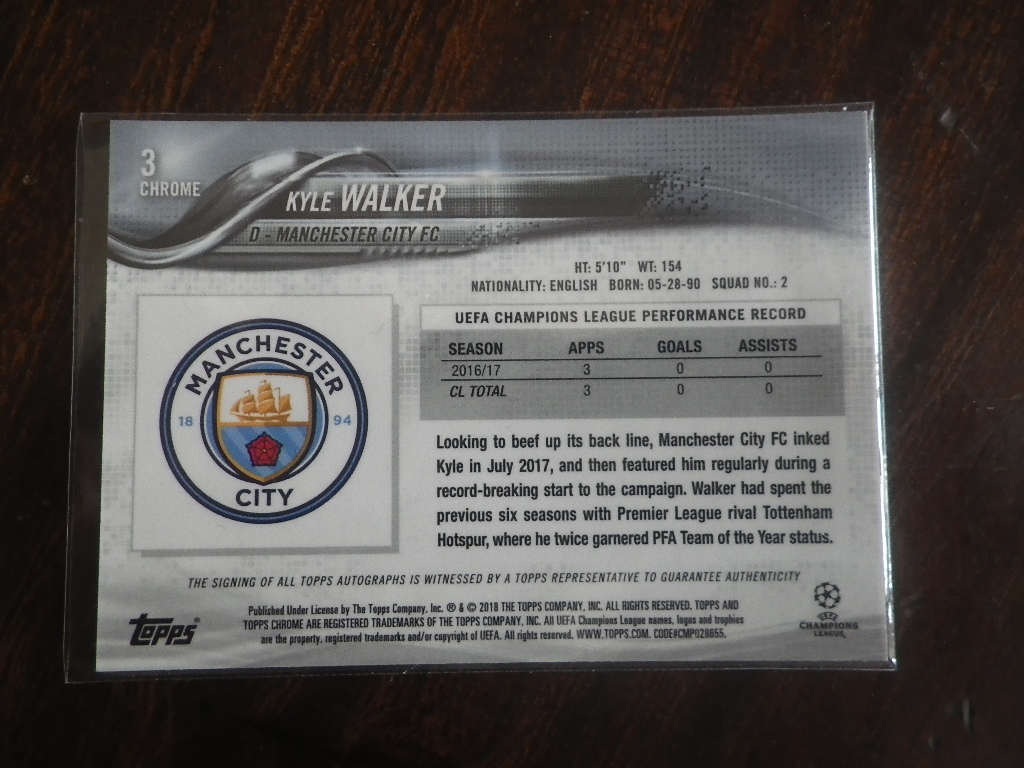 カイル ウォーカー 】2017-18 Topps Chrome UEFA Champions League 