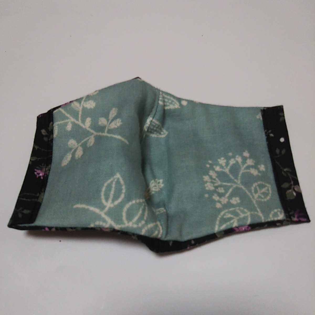インナーマスク 大人用 小さめ 黒地に紫の花柄 立体マスク ガーゼマスク ダブルガーゼ ハンドメイド _3