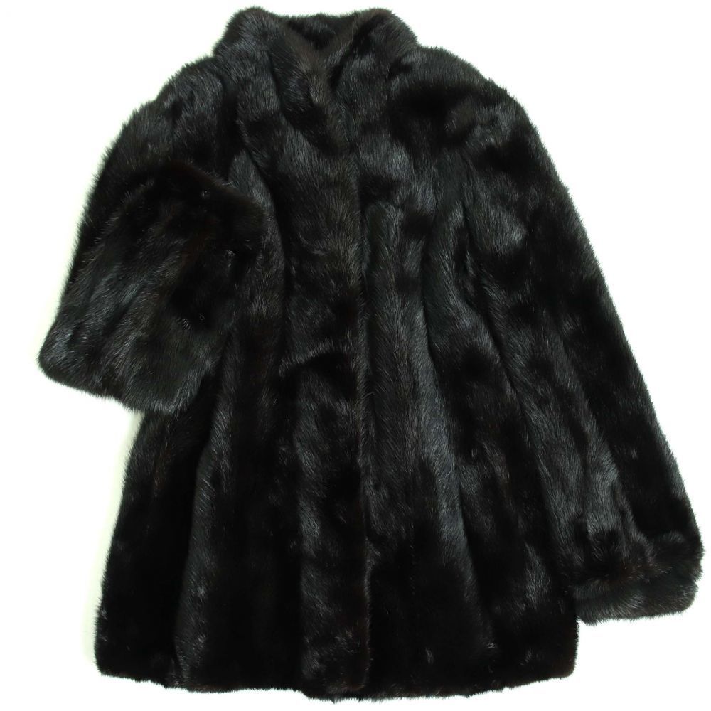 毛並み美品▽MINK ミンク 逆毛 本毛皮コート ダークブラウン 毛質艶