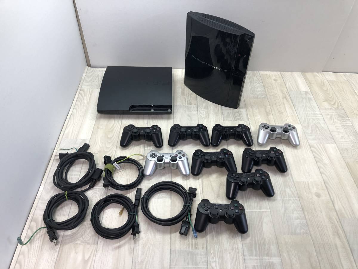 □[同梱不可] ジャンク PS3 本体 2台 他 コントローラー 9個 ケーブル