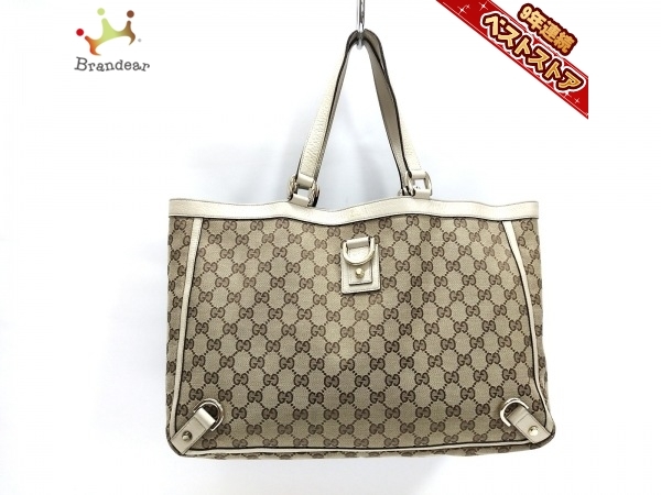 グッチ GUCCI トートバッグ 141472 GG柄 ジャガード×レザー ダークブラウン×アイボリー バッグ