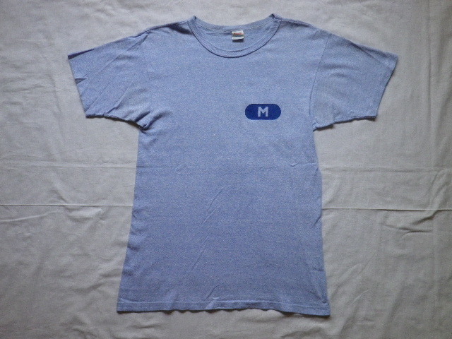 レア★80s USA製 チャンピオン カプセルロゴ Tシャツ 青霜 M ビンテージ 無地 Champion USA製 80\u0027s Little More M
