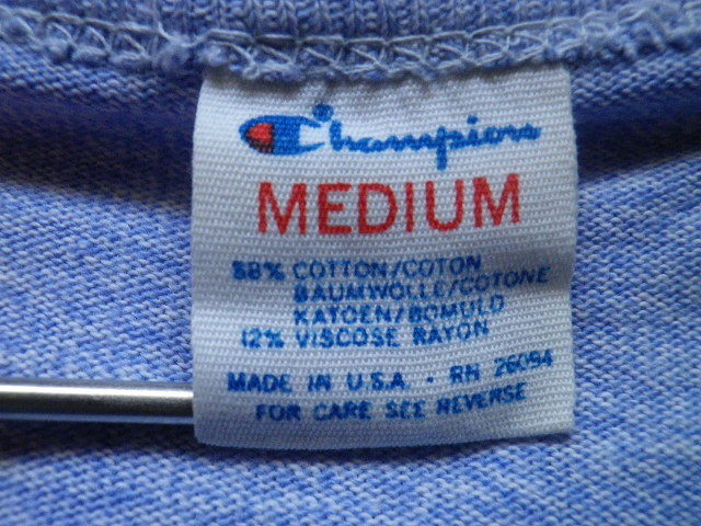 レア★80s USA製 チャンピオン カプセルロゴ Tシャツ 青霜 M ビンテージ 無地 Champion USA製 80\u0027s Little More M