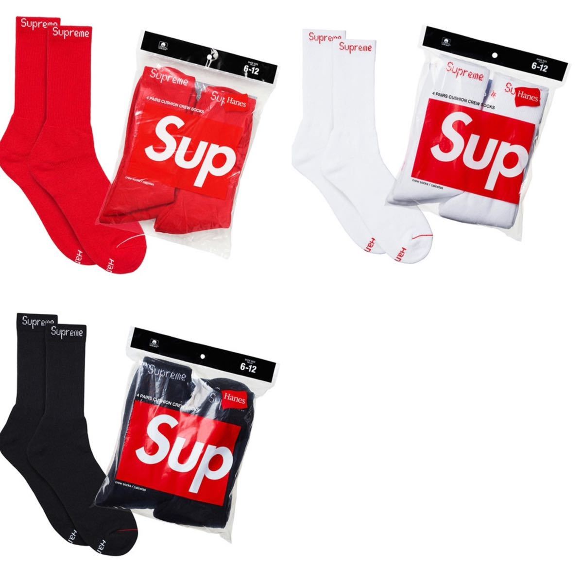 激安大特価，限定SALE 正規品 Supreme/Hanes Crew Socks 赤1足 黒1足 白1足 3足セット シュプリーム ソックス/靴下⑤(シュプリーム)｜売買されたオークション情報、yahooの商品情報をアーカイブ公開 - オークファン その他