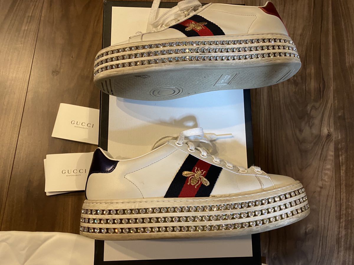グッチ/GUCCI ACE エース クリスタル 装飾 プラットフォーム 