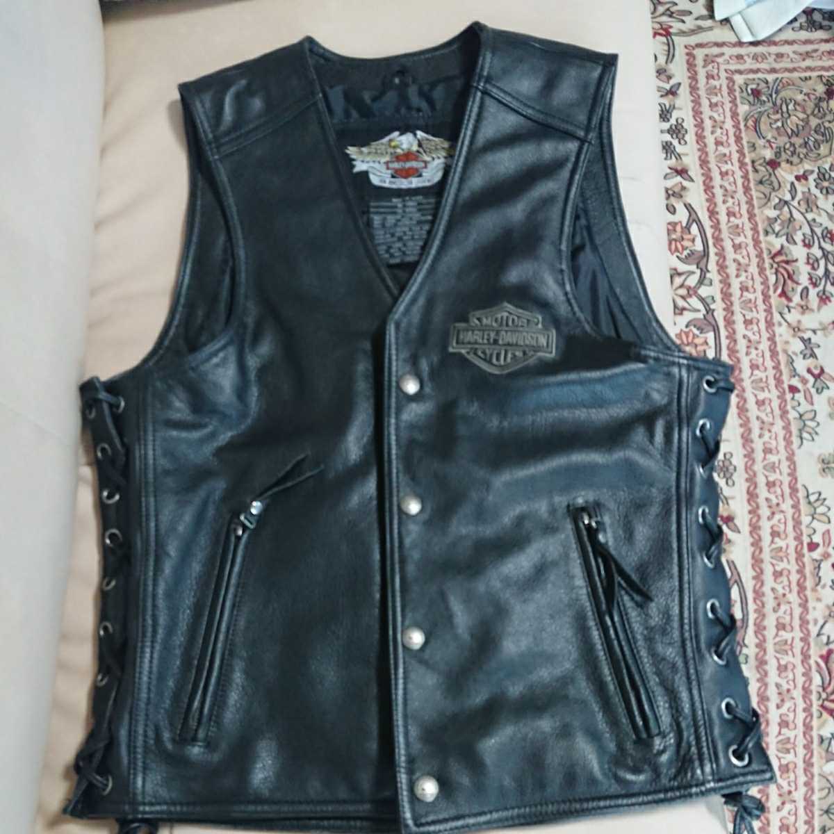 USA製 Harley-Davidson バイカー レザーベスト L ハーレーレザーベスト