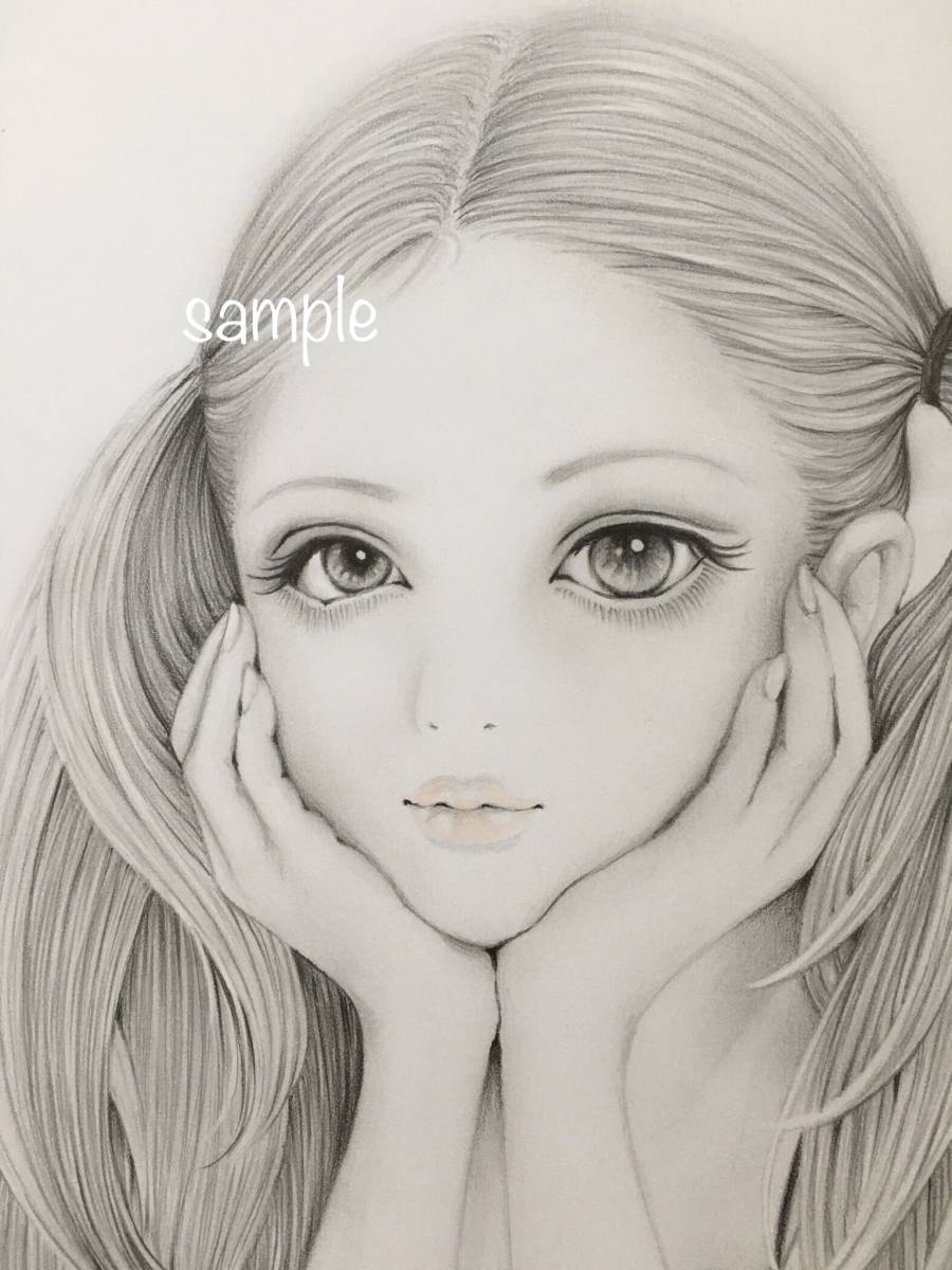 オリジナル手描きイラスト★美少女★A4鉛筆画 A4 オリジナル - オリジナル手描きイラスト 4枚セット シャー