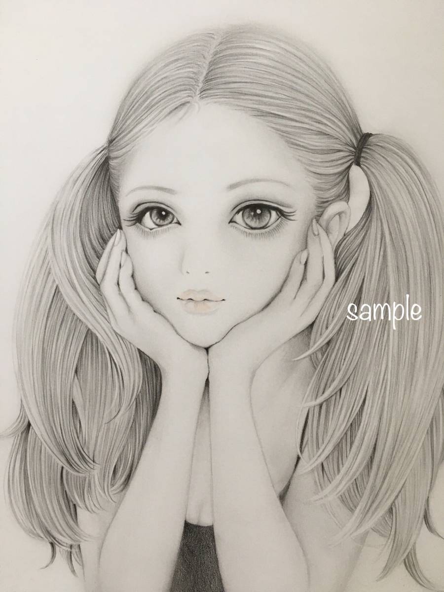 オリジナル手描きイラスト★美少女★A4鉛筆画 A4 オリジナル - オリジナル手描きイラスト 4枚セット シャー
