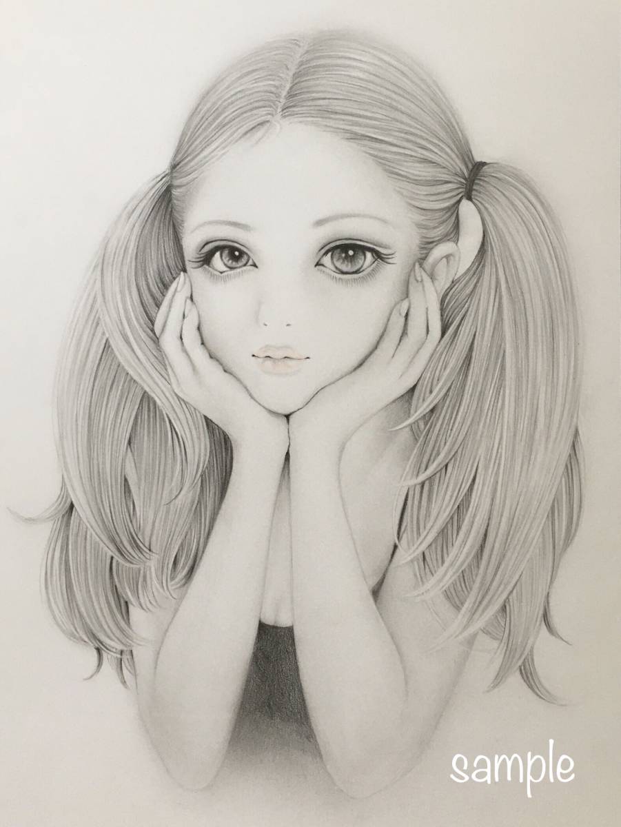 オリジナル手描きイラスト★美少女★A4鉛筆画 A4 オリジナル - オリジナル手描きイラスト 4枚セット シャー