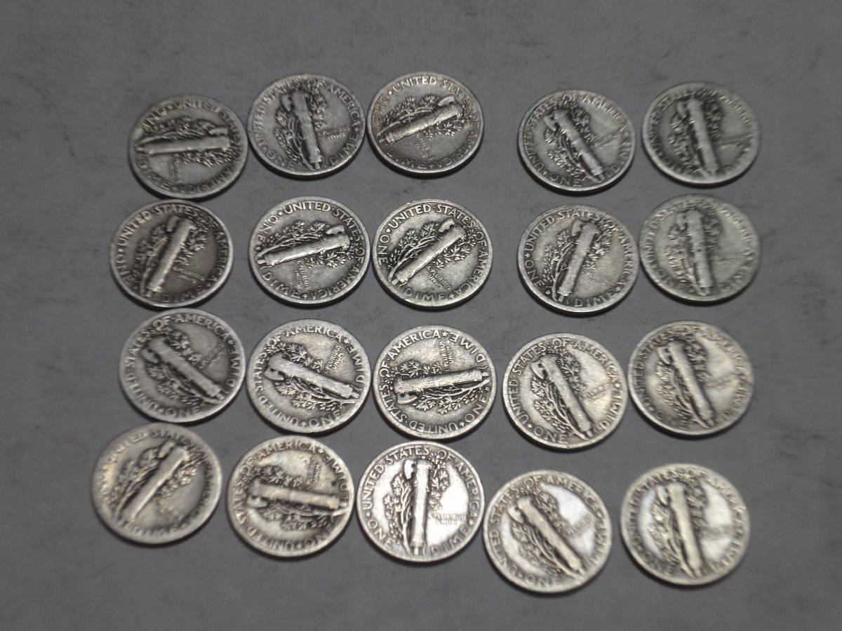 アメリカ マーキュリーダイム銀貨 20枚（1934，5，6，7 各5