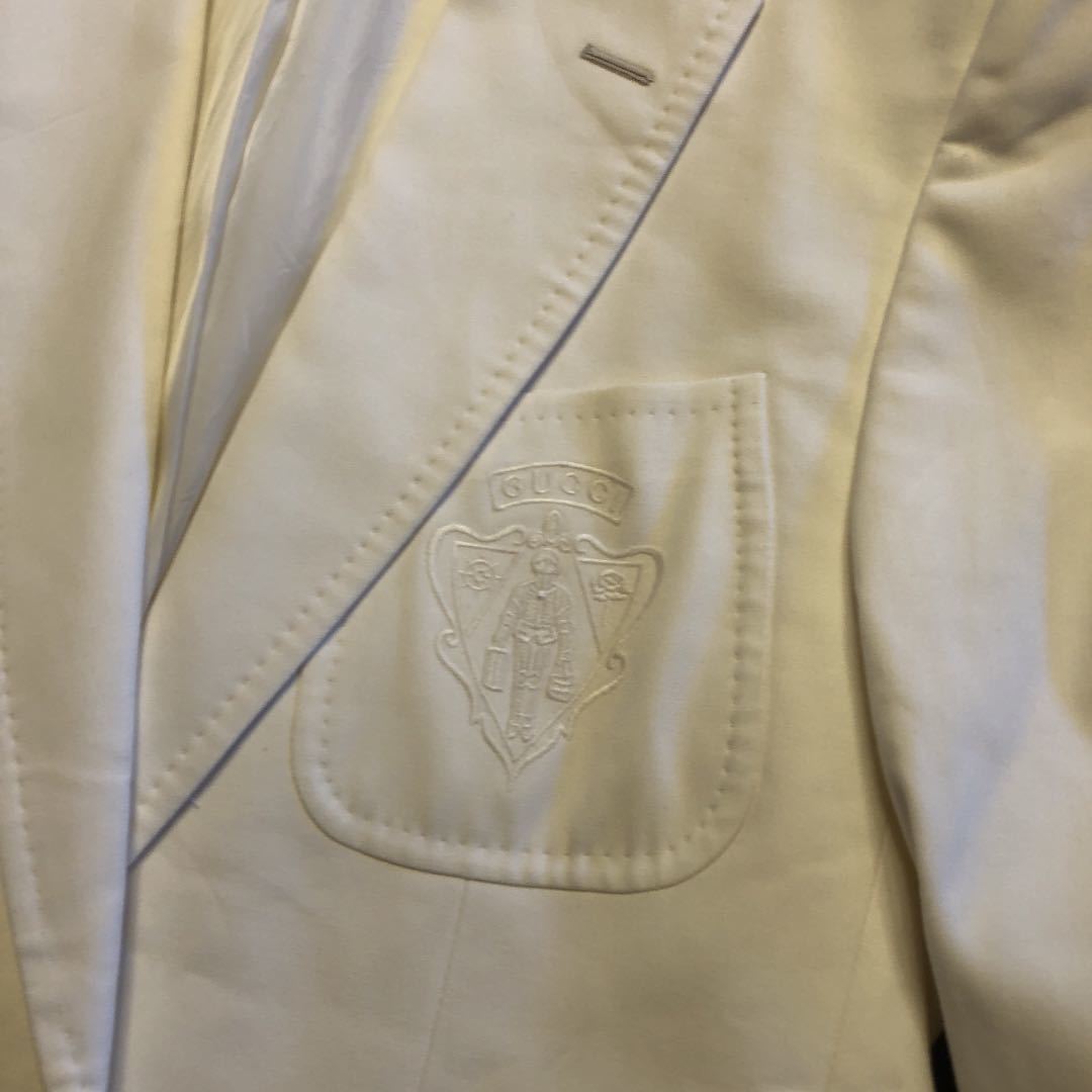 1000円スタート！グッチ GUCCI テーラードジャケット 白 綿100% スリム