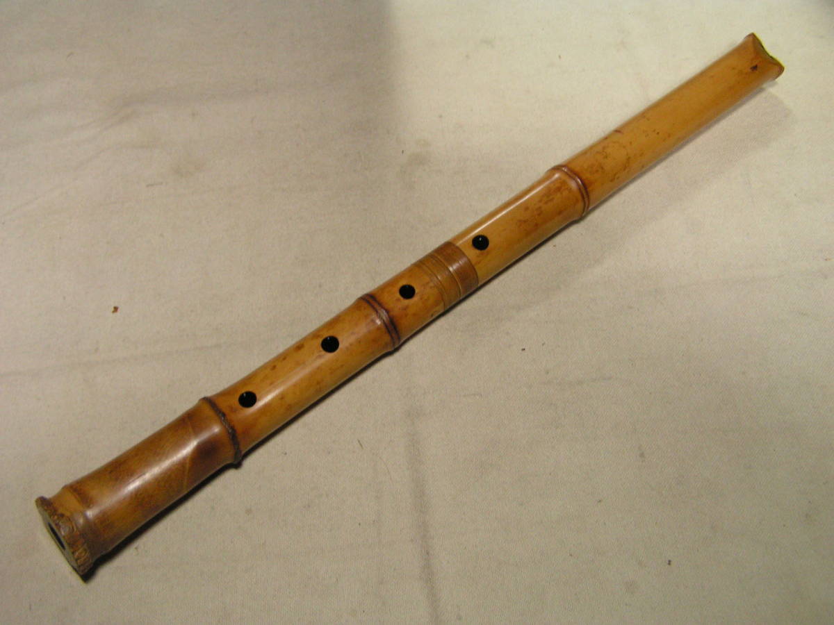 古い尺八（竹憧？銘有り）琴古流61．50cm（2尺0寸）歌口金巻？