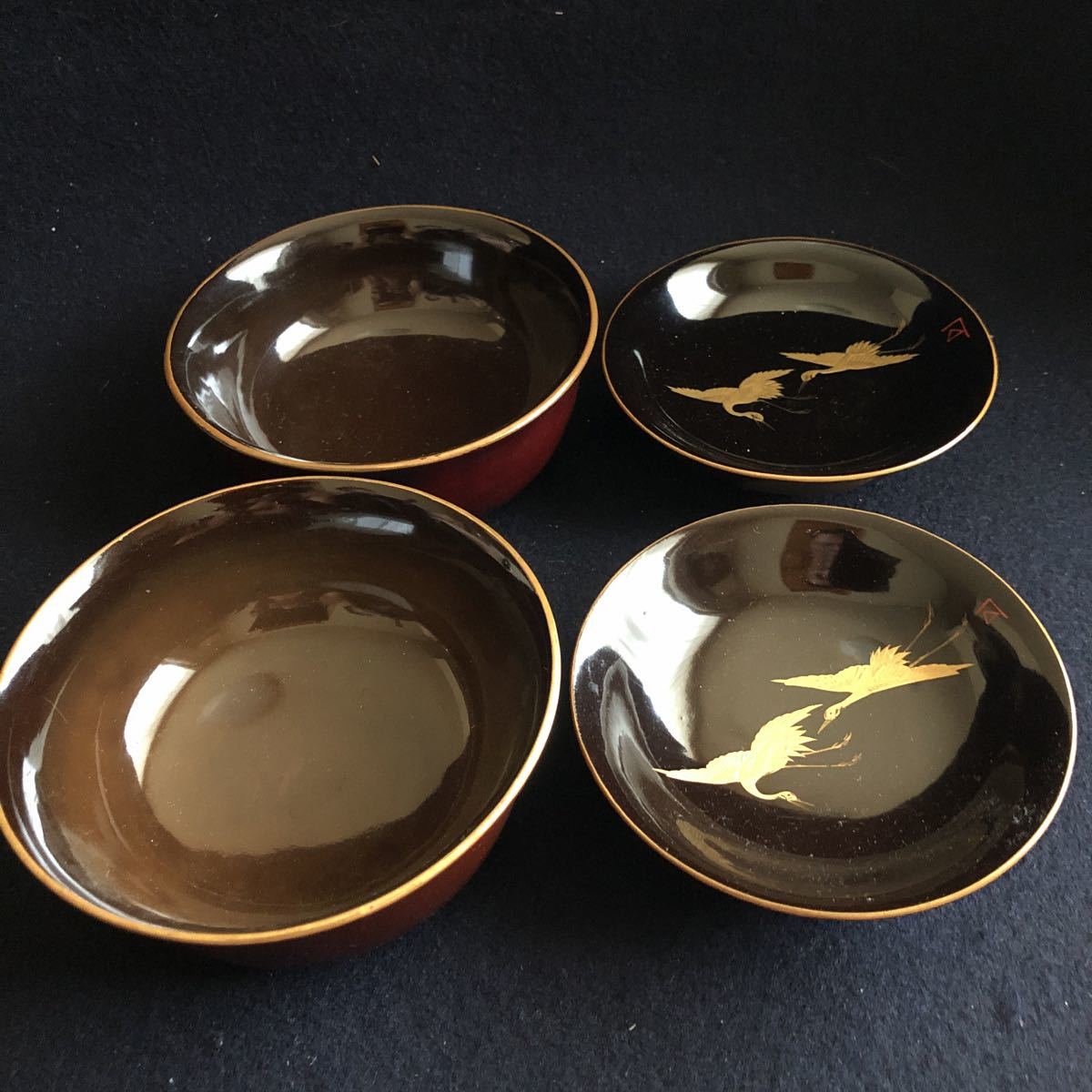 輪島塗 金蒔絵 吸物椀 十客 共箱 吸物椀 十客揃 時代輪島塗 共箱 松鶴蒔絵 時代明治期 金
