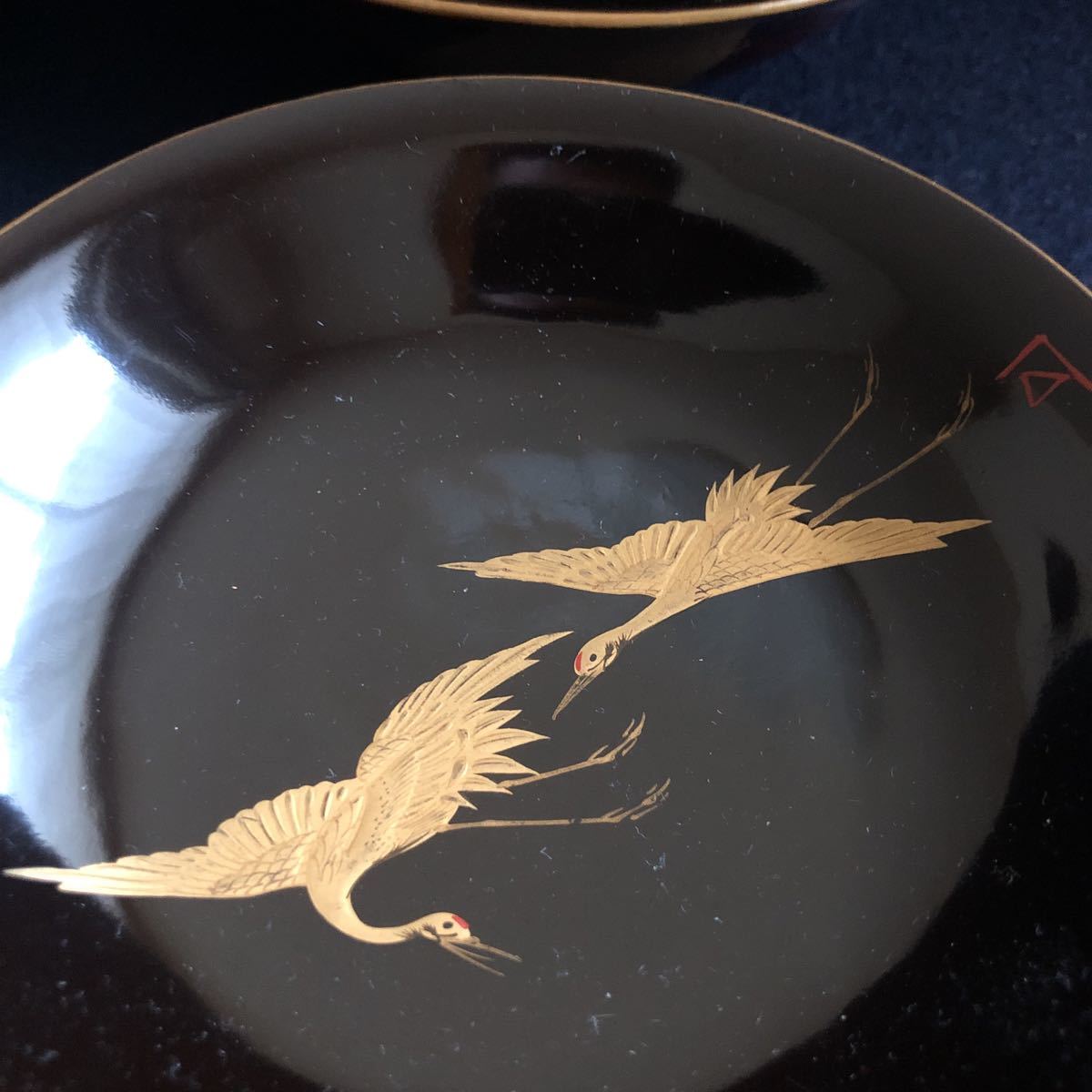 吸物椀 十客揃 時代輪島塗 共箱 松鶴蒔絵 時代明治期 金