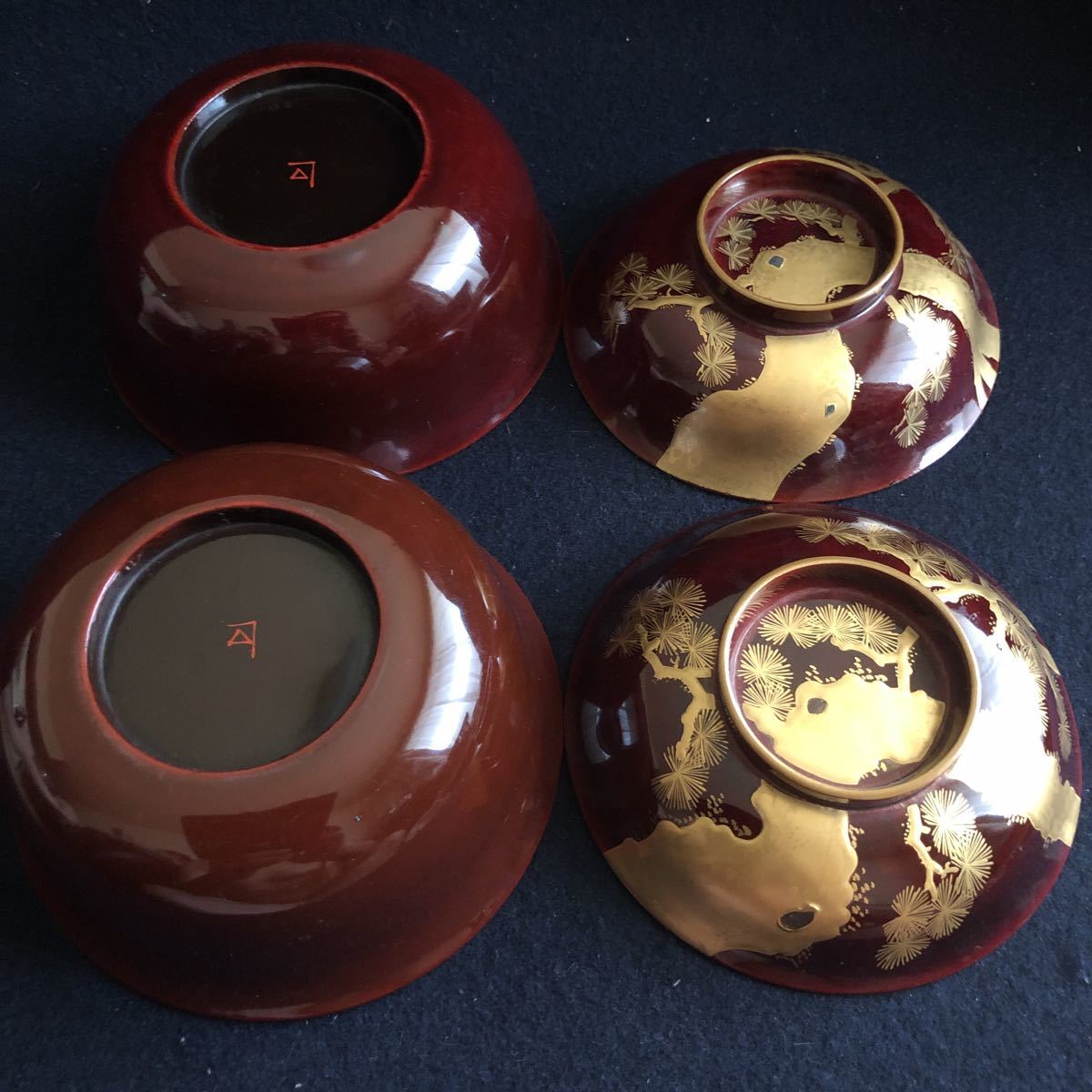 吸物椀 十客揃 時代輪島塗 共箱 松鶴蒔絵 時代明治期 金