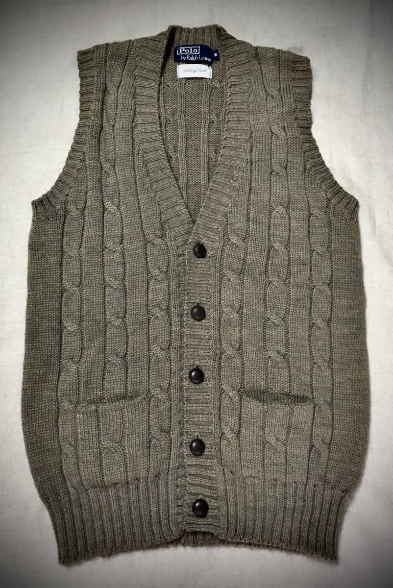 低価，高品質 vintage 90's Polo RALPH LAUREN 100%バージンウール ケーブルニットベスト ポロ ラルフローレン ブルゾン ヴィンテージ 90年代 wool(セーター)｜売買されたオークション情報、yahooの商品情報をアー 男性用