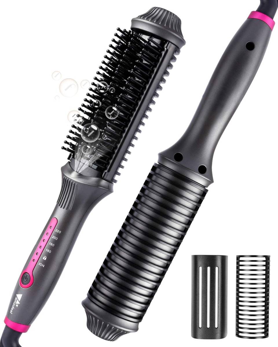 くるくるドライヤー amzdeal ヒートブラシ ストレート ヘアアイロン