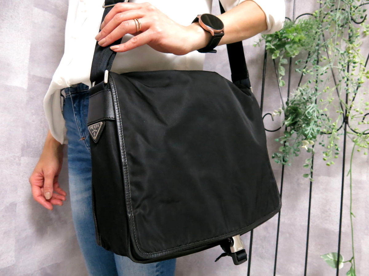 ○美品○PRADA プラダ○メンズ○ポコノ ナイロン サフィアーノ レザー 