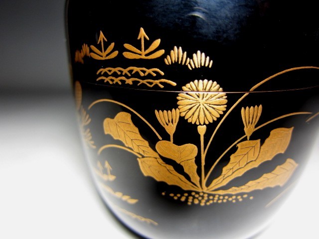 ☆　中村宗哲　白漆干し網蒔絵中棗　表千家十三代即中斎の花押がございます☆y546 千家十職 中村宗哲 春野蒔絵大棗 表千家十三代 即中斎花押 m736 【公式