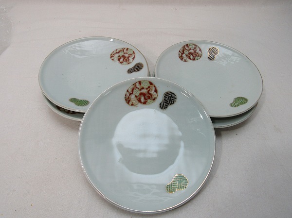 YF09125 【古い 小皿 色絵 5枚揃え 陶器 箱無 】検) 和食器 陶芸
