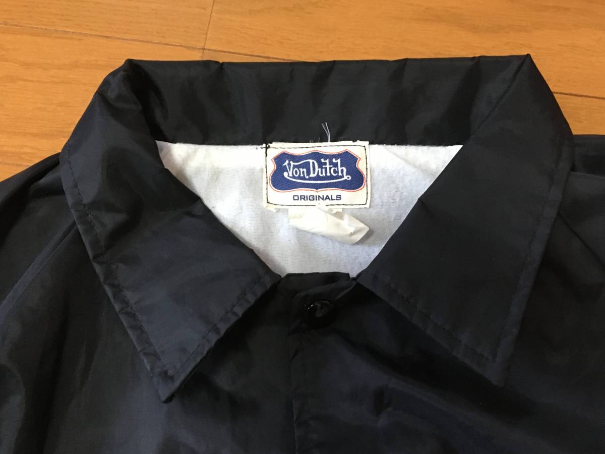 Von Dutch ナイロン コーチジャケット L 黒 刺繍 ピンストライプ MADE 