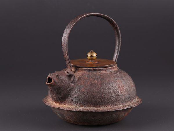 煎茶道具 文福茶釜形 時代鉄瓶 釜師造 銅製蓋 古作 時代物 極上品 初