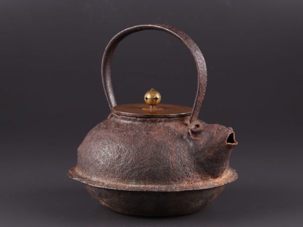 煎茶道具 文福茶釜形 時代鉄瓶 釜師造 銅製蓋 古作 時代物 極上品 初