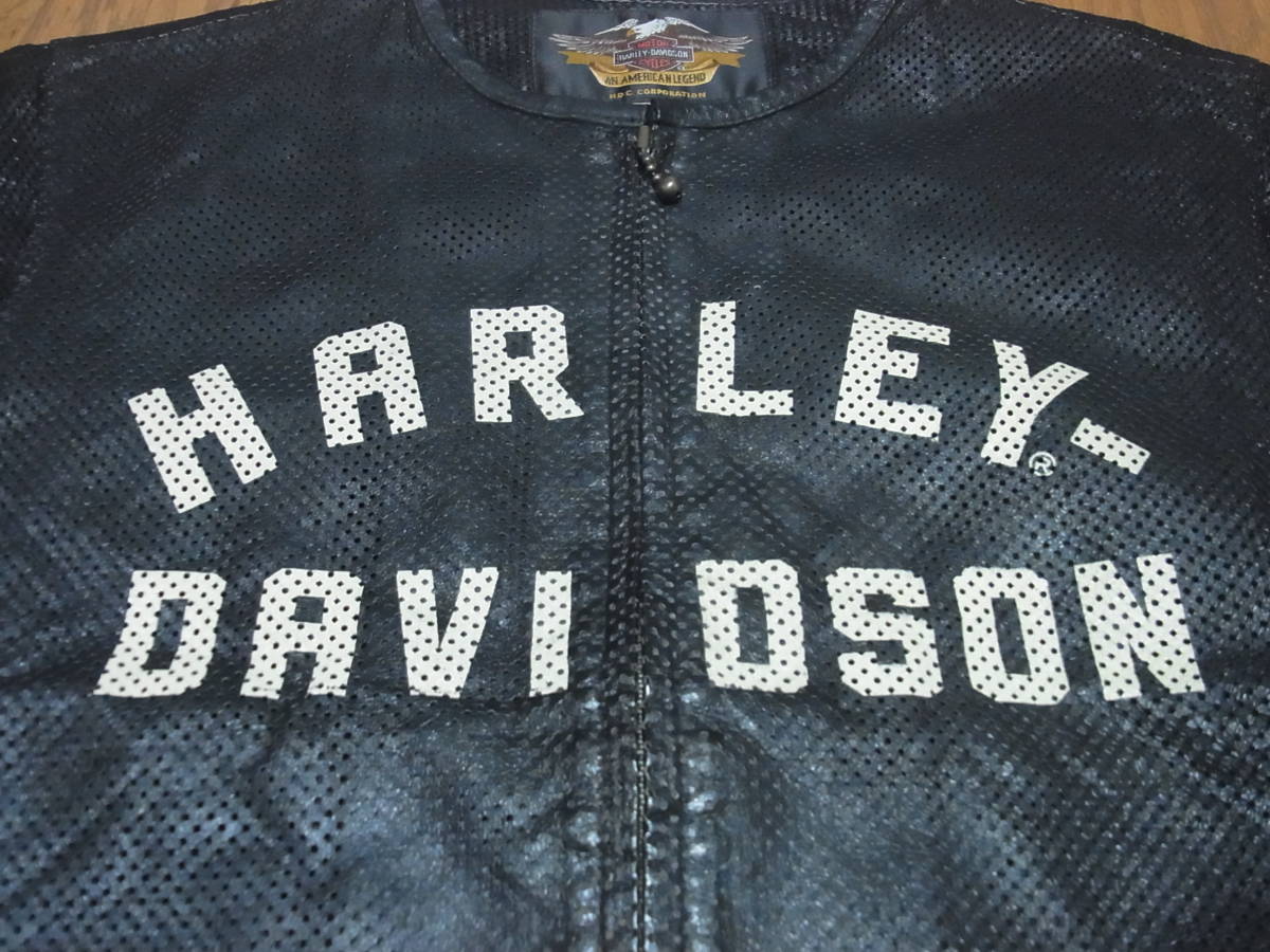 ハーレーダビッドソン レザー ライダース ジャケット パンチング 半袖 XL 010-8/HARLEY DAVIDSON/ハーレーダビッドソン/ロゴ入り/パンチング