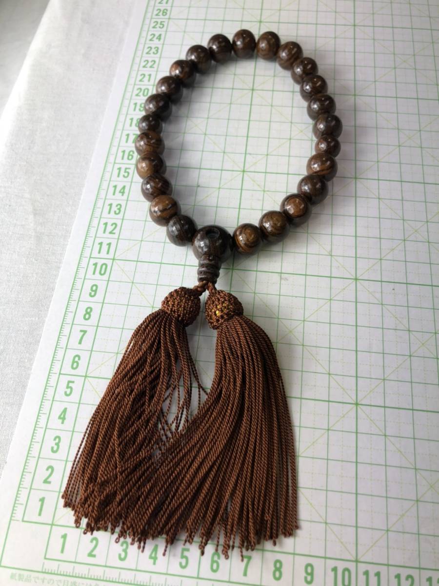 数珠 タイガーチーク 24玉 正絹 略式念珠 弘法大師レンズ入り _2