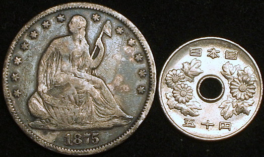 アメリカ銀貨】（1875年銘 12.3g トーン） アメリカ銀貨（1875年銘