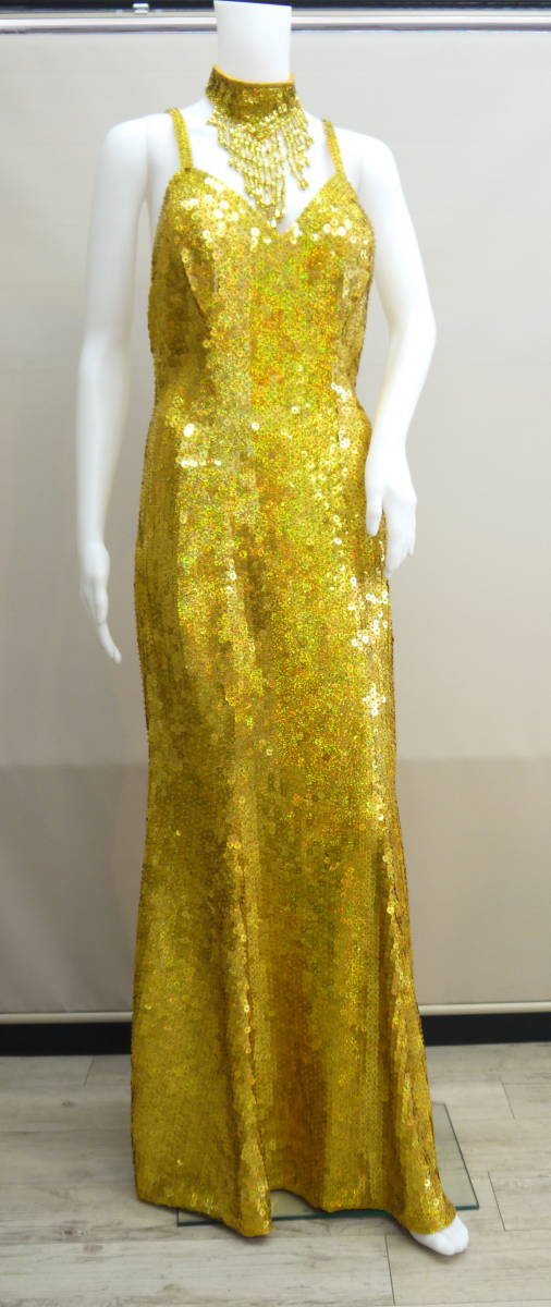 ＜75%OFF SALE＞総スパンコール ドレス ゴールド／カラオケ／舞台衣装／定価￥46200→￥10000／底値価格