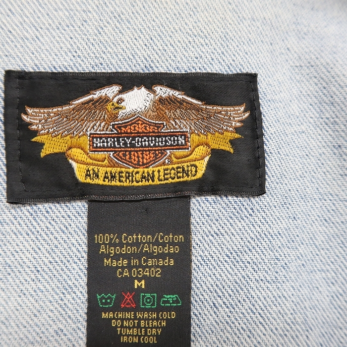 HARLEY-DAVIDSON デニム JKT サイズ M 古着 カナダ製 ハーレー ダビッドソン ジャケット ジージャン Gジャン 刺繍 MA2112