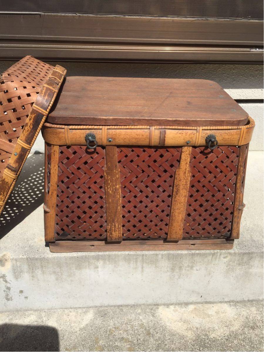 骨董 古民具 竹細工 竹籠 魚籠 びく 2段重ね 椅子 釣り具 渓流釣り 風流 木工 竹工芸 売買されたオークション情報 Yahooの商品情報をアーカイブ公開 オークファン Aucfan Com