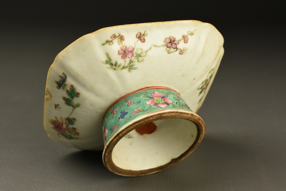 粉彩 中国美術 清朝期 中国古玩 13.5cm 轧道 皿 唐物 粉
