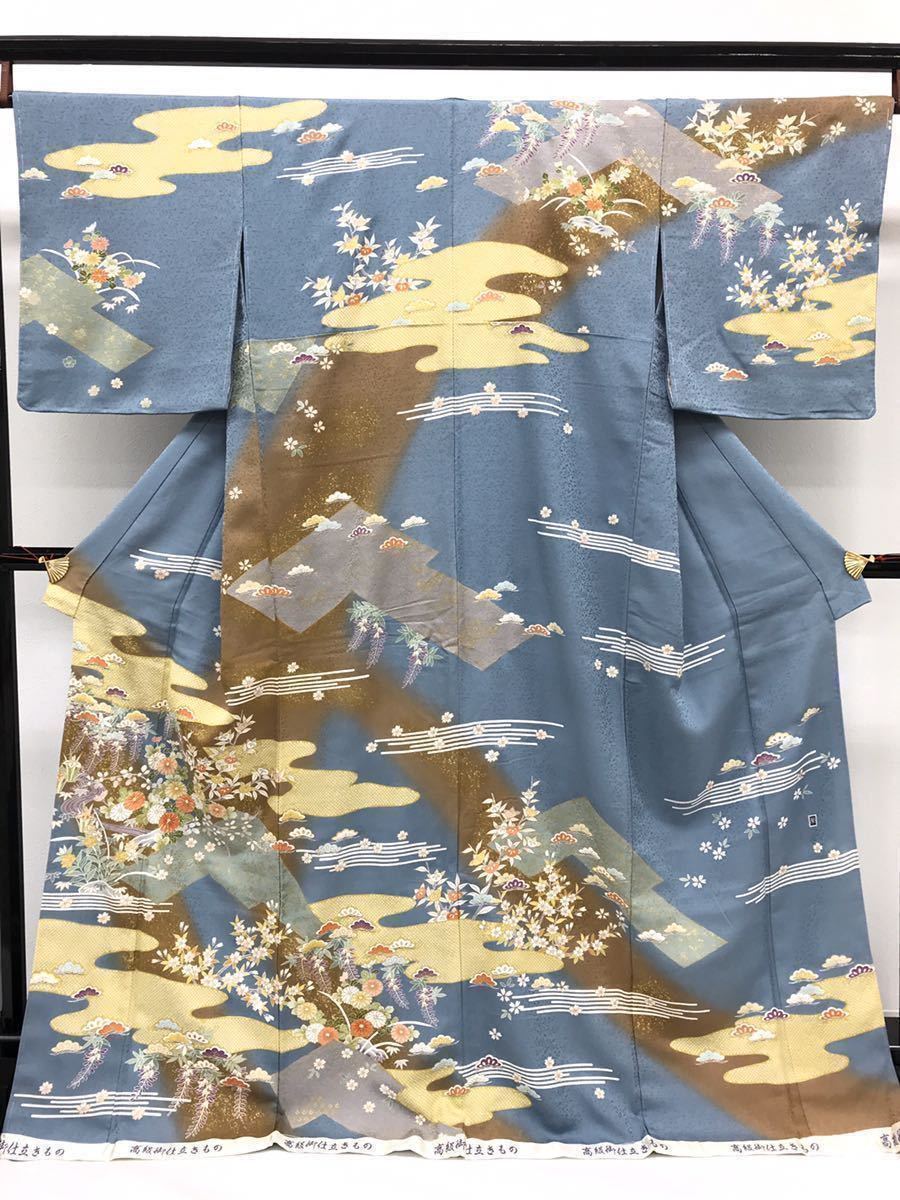 訪問着 正絹 金駒刺繍 京友禅 未使用 花柄 新品 手描き - 紫 0