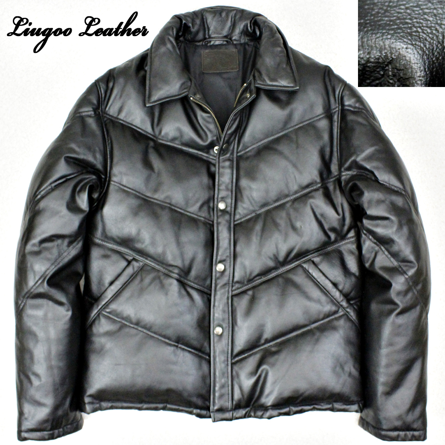 大阪買付 良品□Liugoo Leathers□馬革 ホースハイド ピーコート L 茶