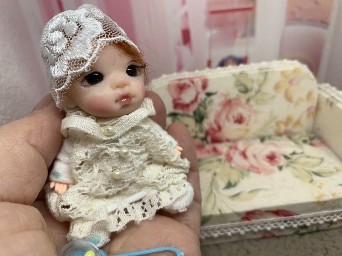 すずちゃんドール　樹脂粘土ベビーサーニット　小さな赤ちゃん人形 樹脂粘土人形 樹脂粘土ベビー サーニット 創作ヘッド ② 樹脂粘土