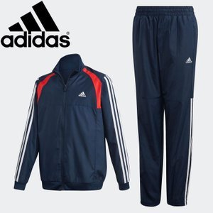 アディダス 子供用 ウーブン トラックスーツ 上下セット（ジャージセットアップ）紺　ネイビー×赤　140_1