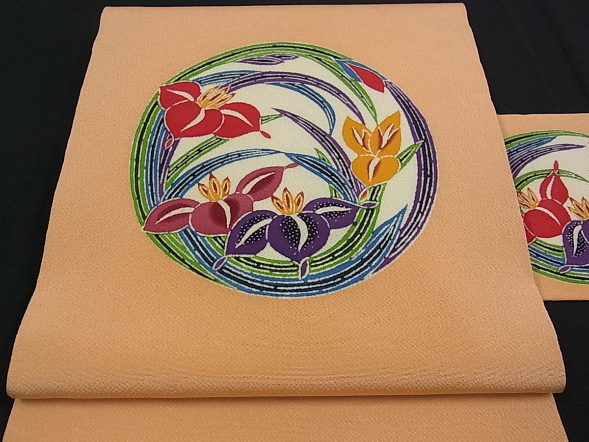 平和屋着物□九寸名古屋帯 型染め 花丸文 逸品 tx1778
