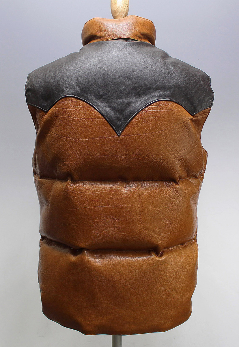 レインボーカントリーオールレザーダウンベストM キャメル