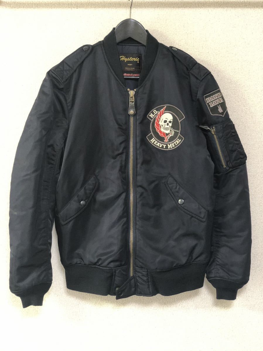 ヒステリックグラマー プリマロフト skullワッペン MA-1 紺 Freeサイズ