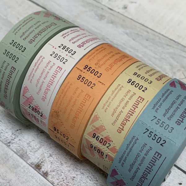 ドイツ　ロールチケット　5色　1ロール500枚×2500枚セット　ストライプ　検）アンティーク　輸入雑貨　ラッピング　コラージュタグ紙もの 052・Ａ-1379 アメリカチケット 券売機ロール紙 チョコレート : エフケイ