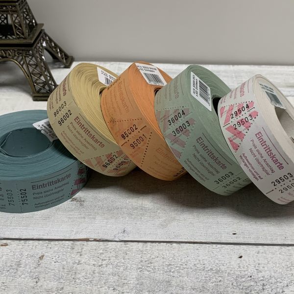 ドイツ　ロールチケット　5色　1ロール500枚×2500枚セット　ストライプ　検）アンティーク　輸入雑貨　ラッピング　コラージュタグ紙もの 052・Ａ-1379 アメリカチケット 券売機ロール紙 チョコレート : エフケイ