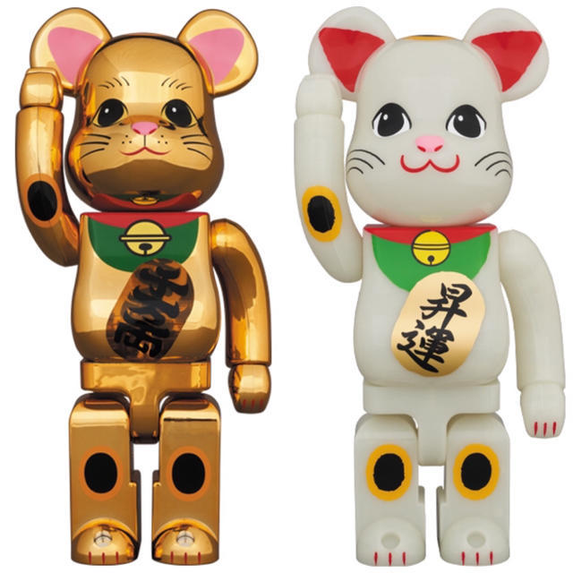 ベアブリック 400% BE@RBRICK 招き猫 蓄光 発光 金メッキ 白 BE@RBRICK