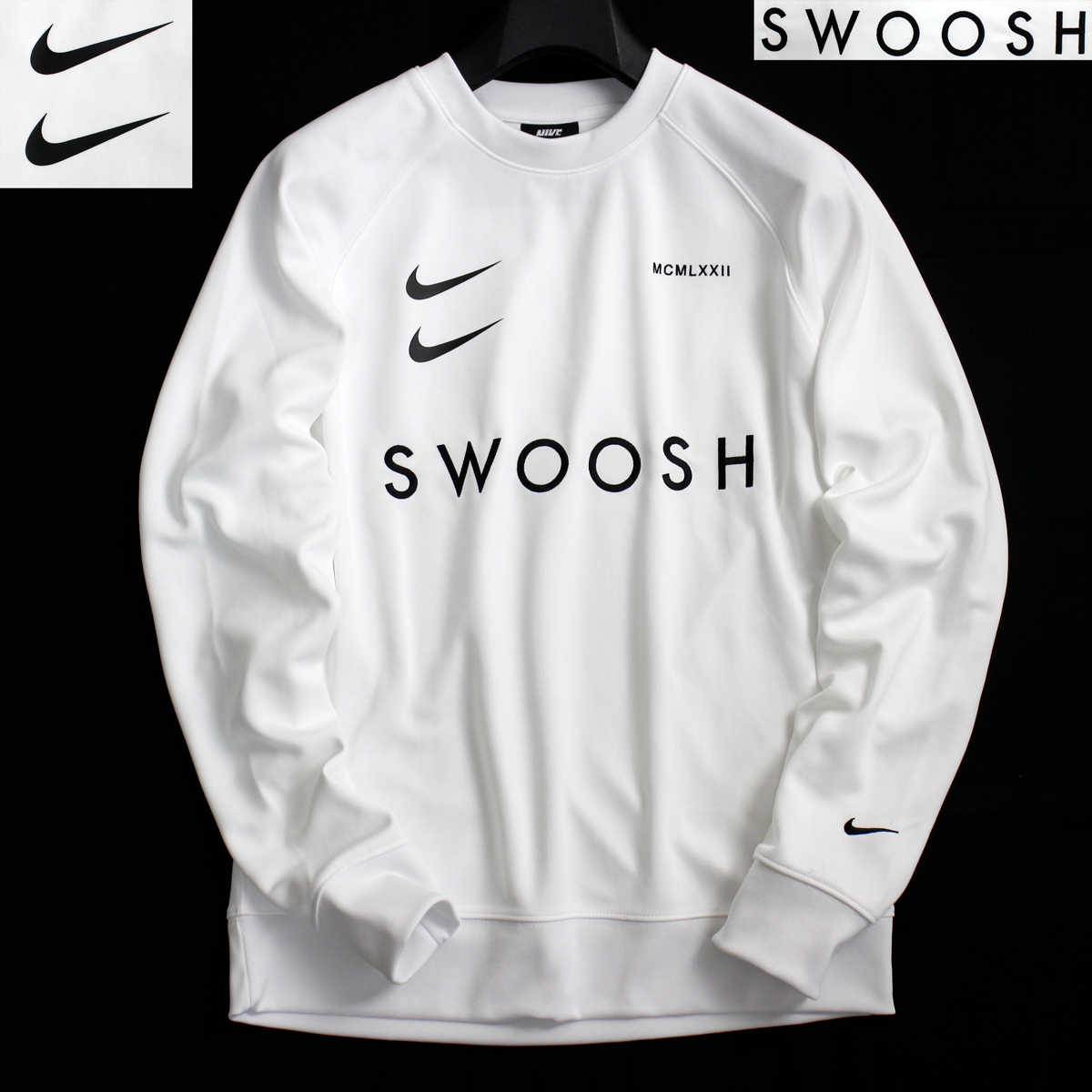 【安い，HOT】 秋冬 NIKE ナイキ スウッシュ クルー PK SWOOSH CREW ビッグスウッシュ L ホワイト トレーナー 刺繍 プリント JQ154B(トレーナー)｜売買されたオークション情報、yahooの商品情報をアーカイブ公開 - 男性用