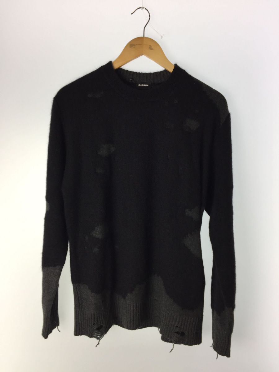 【豊富な，最新作】 DIESEL ニット/M/コットン/ブラック/ダメージ加工クルーネックニット(Mサイズ)｜売買されたオークション情報、yahooの商品情報をアーカイブ公開 - オークファン Mサイズ
